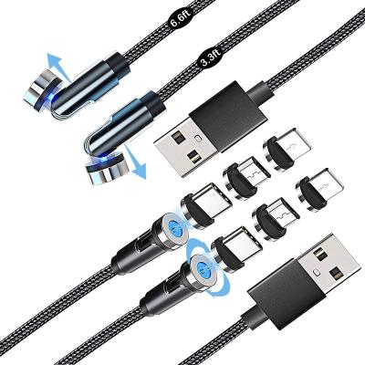 China Magnetic 2 Packs 3.3FT 6.6FT 540 Spin Powerful Magnetic Charging Cable Nylon Braided Type C Micro USB Lightnging Charging Cable for sale