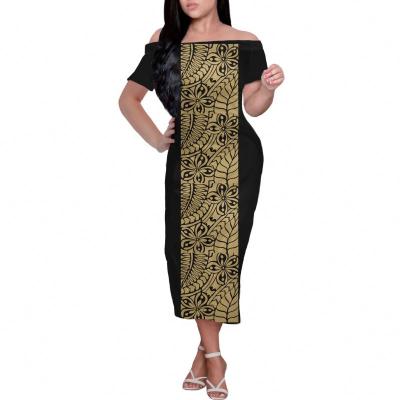 China New Lokostyle Anti-Static Samoa Dresses Short Sleeve Off Shoulder Puletasi Dress Tribal Polynesian Tatau Pattern Formal Occasions Maxi Dress for sale