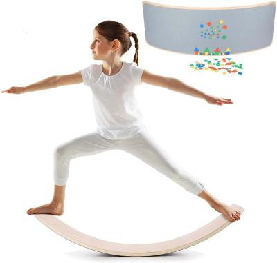 China Eco-friendly Multifunctional Curved Wooden Shimmy Board Game Kids Wooden Yoga Shimmy Balance Board for sale