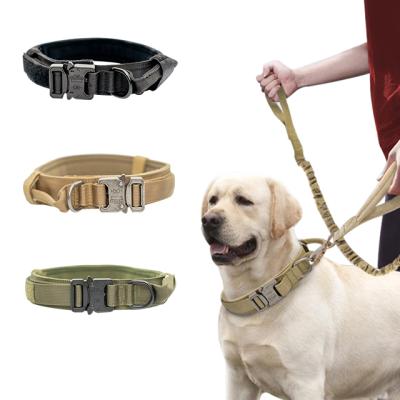 China Custom Factory Supplies 2021 Product Double Buckle Army Dog Pet Standard Nylon Zinc Alloy Pets Military Thick Tending Collars And Leashes for sale