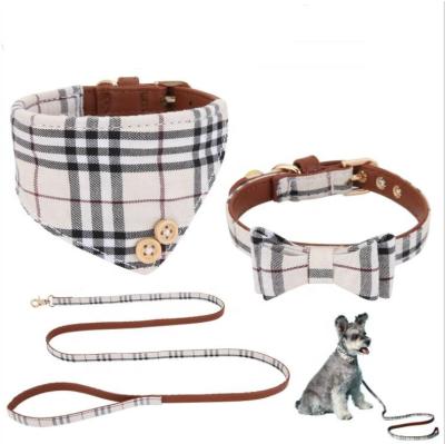 China 2021 Custom Plaid TPU Bowknot Bell Small Pet Collar And Leash Set Support Adjustable OEM for sale