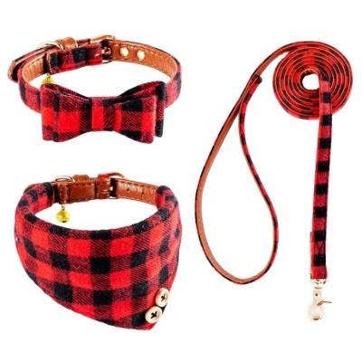 China Custom Support OEM British Style Bow Control Red Pet Collar Leash For Dogs And Cats With Bell for sale