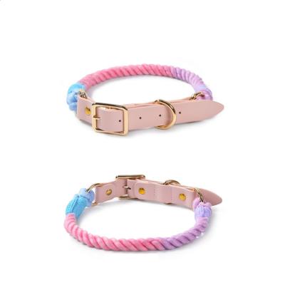 China Factory Designer New Factory Designer Pet Supplies Cotton Rope Dog Collar Personalized Custom Made Nylon PU Leather Dog Collar Wholesale Hand Made Metal Buckle for sale