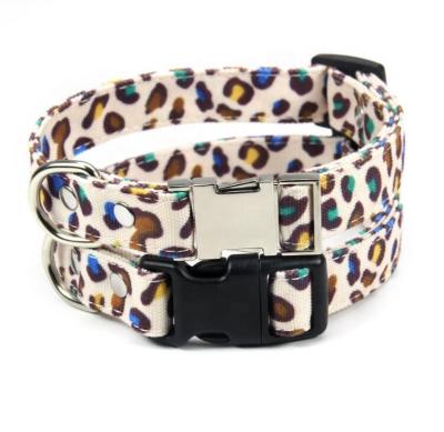 China Pet Supplies Personalized Leopard Print Vegan Leather Pet Collars and Leashes Luxury Waterproof Dog Collar Metal Buckle for sale