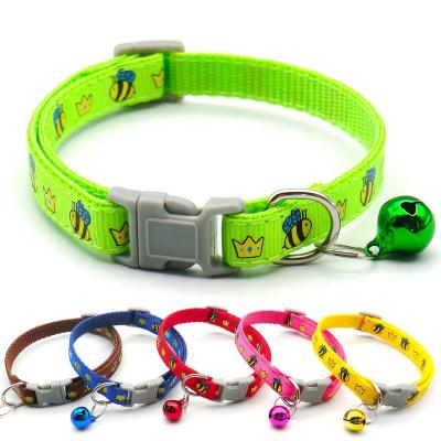 China Custom Polypropylene Webbing Multicolor Cartoon Printed Pet Collars Adjustable Rabbit Cat Collar With Bell for sale