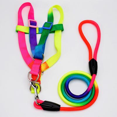 China Custom Pet Supplies Factory Dog Chain Belt Collars 1Pcs New Nylon Dog Traction Rope Rainbow Weave Leashes Round Pet Training Collar for sale