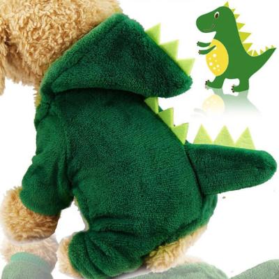 China Cute Dog Cat Clothes Coral Fleece Cotton Dinosaur Winter Sustainable Hoodie Green for sale