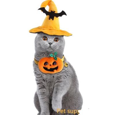 China Halloween Props Personalized Hot Selling Cute Pumpkin Cat Collar With Bell Bow Link Hat Costume Cat Collar for sale