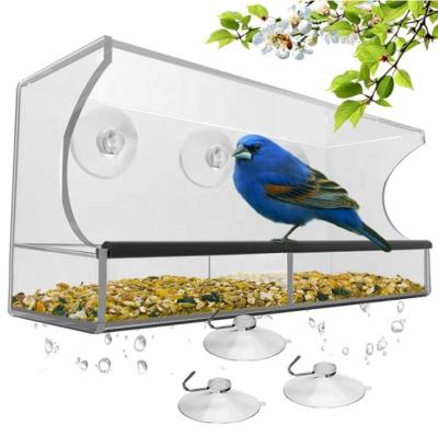 China Viable Acrylic Transparent Bird Feeders For Outdoor Window Hanging Bird Feeder With Strong Suction Cups And Seed Tray for sale