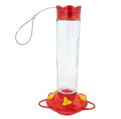 China Viable Outdoor Glass Red Hummingbird Feeder With Five Nectar Feeding Stations And Iron Hooks For Birds for sale