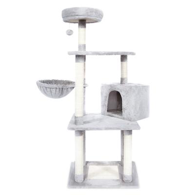 China Large Sustainable High Quality Comfortable Soft Wooden Fuzz Cat Tree With House Climbing Activity Cat Tree for sale