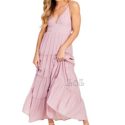 China Anti-wrinkle Lingda Fashion 100% Viscose Summer Casual Women Maxi Dress for sale