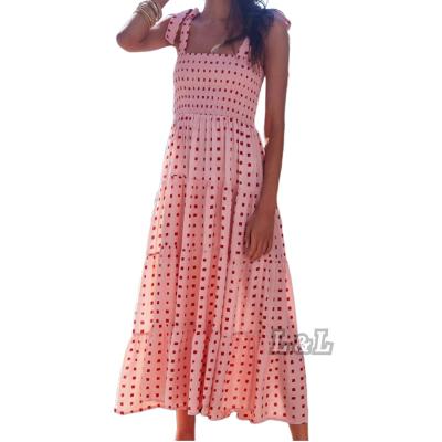 China Anti-wrinkle Lingda Fashion Summer Casual Pink Printing Bohemian Dress for sale