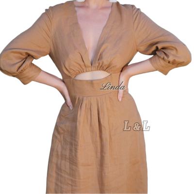 China Anti-Wrinkle Women Casual Summer Women Fashion Backless Canvas Dress for sale