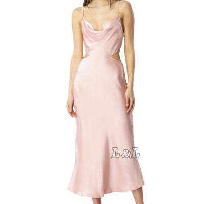 China Anti-wrinkle Lingda fashion summer party casual long satin dress sexy party for sale