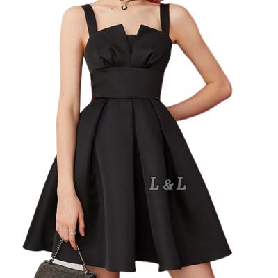 China Anti-wrinkle Summer Fashion Party Casual Classic Women Black Dress for sale