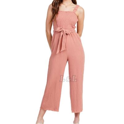 China Anti-pilling Lingda Fashion High Quality Pink Crepe Women Casual Summer Overalls Playsuit for sale