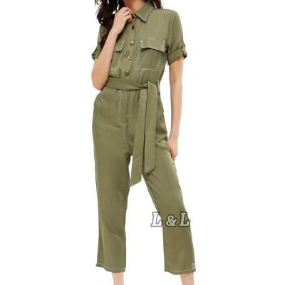 China Lingda Summer Fashion High Quality Hot Selling Anti-pilling Classic Army Green Women One Piece Overalls for sale