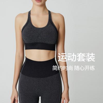 China Women's Fitness Women's Gym Sports Bra Yoga Wear Long Sleeve Breathable Seamless Bra Top Set Popular Yoga Gaiters Quick Dry for sale