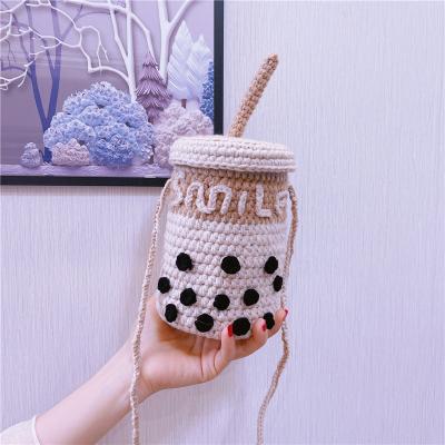 China Handmade Cute Fashion Shoulder Bag Crochet Knit Bubble Tea Boba Bag for sale