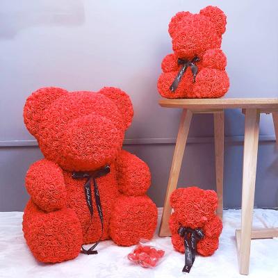 China Rose Flower Bear Girlfriend Gift Dropshipping E-packet With Roses Flower PE 40cm Rose Bear for sale