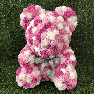 China Dropshipping Gift Girlfriend Gift Foam Rose Bear Model 40cm Preserved Rose Teddy Bear In Box for sale