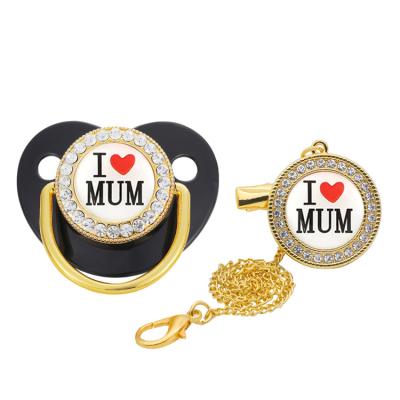 China BPA Baby Pacifier Gold Baby Pacifier and Free Wholesale Luxury Bling Bling Black Pacifier Clips for sale