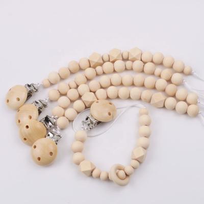 China BPA Free Wholesale Eco - Friendly Wooden Pacifier Clips Support Teething Baby Pacifier Chain Holder for sale