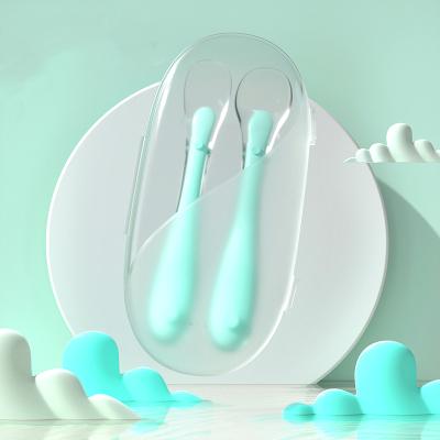 China BPA Free Newborn Baby Feeding Spoon Silicone Baby Food Training Feeding Set for sale