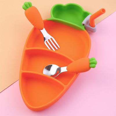 China 2021 BPA Free Hot Sale Suction Silicone Baby Food Bowl Spoon Cartoon Safe For Carrot Silicone Baby Bowl Set for sale