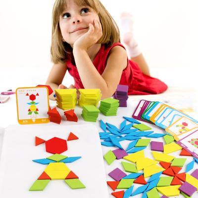 China DIY TOY Wooden Jigsaw Puzzle Set Colored Pattern Wooden Blocks Puzzle Shape Kindergarten Montessori Geometric Creative Education Toys for sale