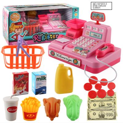 China Healthy and Lightweight Supermarket Toy Pretend Shopping Role Play Cash Register Pink Toy Suit with Calculator Scanner Props for Girls Boys Kids for sale