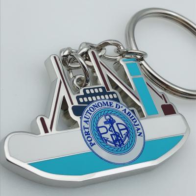 China 2D Promotion Boat Shape Metal Cruise Ship Silver Keychain Souvenir or Port SELF-CONTAINED Logo Keyholder for sale