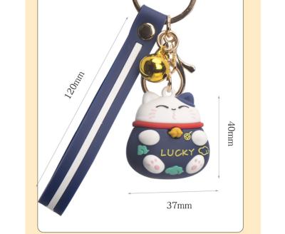 China Eco-friendly 3D Lucky Cat Keychain PVC Bag Pedant Gift Doll Rubber Keychain for sale