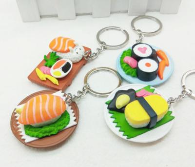 China Kitchen Key Chain PVC Promotional Japanese Food Salmon Pendant Rubber Sushi Keyring for sale