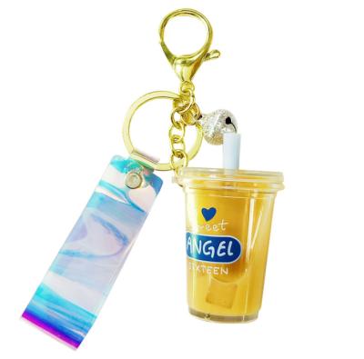 China Promotion Gift TEA CUP Cute Quicksand Cute Keychain Acrylic Key Chain Bag Car Keychain Colorful Pendant for sale