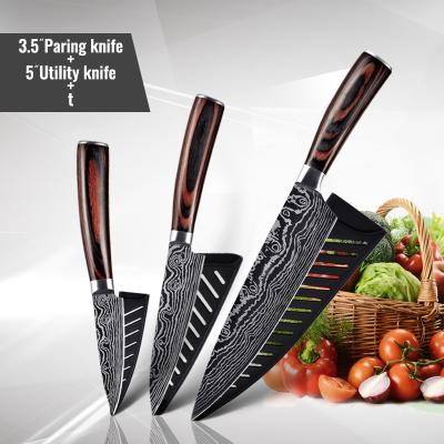 China Disposable Konoll 3pcs Kitchen Knife Set With Pakka Handle Chef Knife 5cr15mov Wood Vegetable Knife In 1set MOQ BSCI Stock Audit for sale