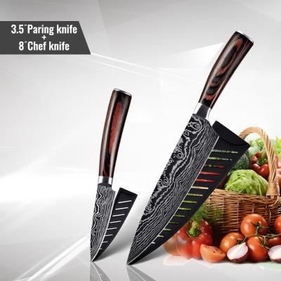 China Konoll Viable Pakka Wood Kitchen Knife Set With Laser Damascus Model 1806D Series Chef Knife Set for sale