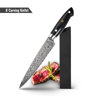 China KONOLL 8inch Disposable Stainless Steel Kitchen Slicing Knife With Damascus Pattern Laser for sale