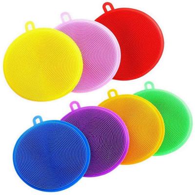 China Sustainable Silicone Dish Scrubber, Silicone Sponge Rubber Dishwasher Brush for Kitchen Dish Dishes Fruits Vegetables Washing and Cleaning for sale