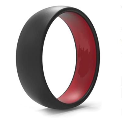 China CLASSIC Custom Double Band Ring Dual Tone Silicone Wedding Ring Two Tone Hypoallergenic Wedding Ring Two Colors Silicone Wedding Band for sale