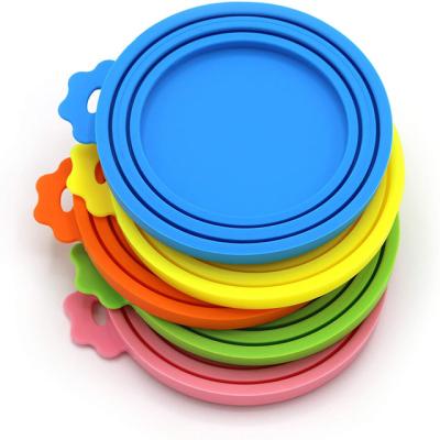 China Non-Refillable Universal Silicone Can Lids Covers 3 Reusable In 1 Storage Container Cover Silicone Cat Dog Pet Food Can Cover Lids for sale