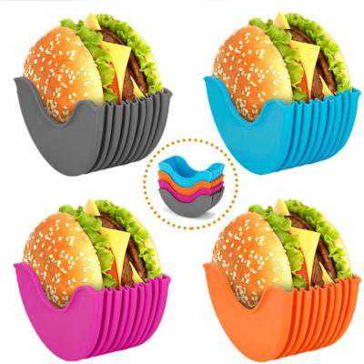 China Reusable Burger Holder Silicone Hamburger Buns Fixed Box, Reusable Hamburger Container Standing Silicone Box Hamburger Holder for sale