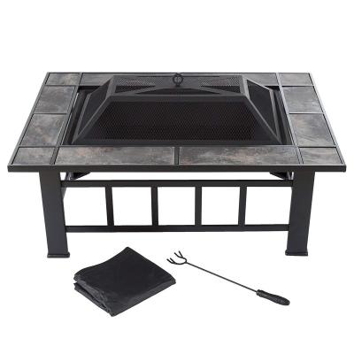 China Hot Selling Large Multifunctional Black Outdoor Garden Patio Iron Rectangular Fire Pit Stocked for sale