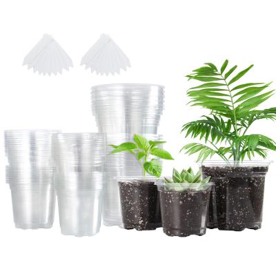 China 3.5/4/5 Inch Variety Pack Eco-Friendly Reinforced Clear Nursery Pots With Drainage Hole Seedling Planter Seed Starter Pots Flower Pot for sale