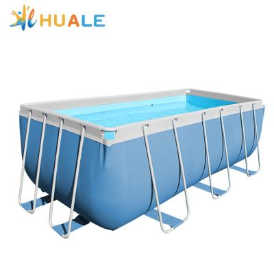 China Custom Portable Family 3 Side Wall Small Ply Outdoor Durable Metal Frame Heavy Duty PVC and Polyester Over Rectangular Ground Pool for sale