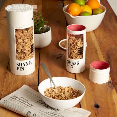 China Food Grade Tube Cylinder Biodegradable Paper Cardboard Box Can Oats Breakfast Food Paper Tube With Window PVC for sale