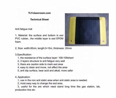 China Bottom is esd PVC rubber. Industrial High Strength PVC Surface ESD Anti-Fatigue Mat Rubber Floor Mat for sale