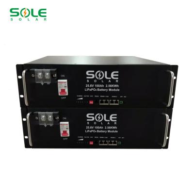 China Longer Cycle Life Solar Storage Batteries Lifepo4 Solar Lithium Iron 25.6V 100Ah Lithium Battery For Hybrid Solar Systems for sale