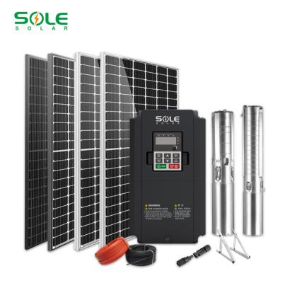 China Commercial SINGLE three phase 5hp 10hp 15hp pumps three phase solar water pump inverter system with solar panel for deep well irrigation for sale